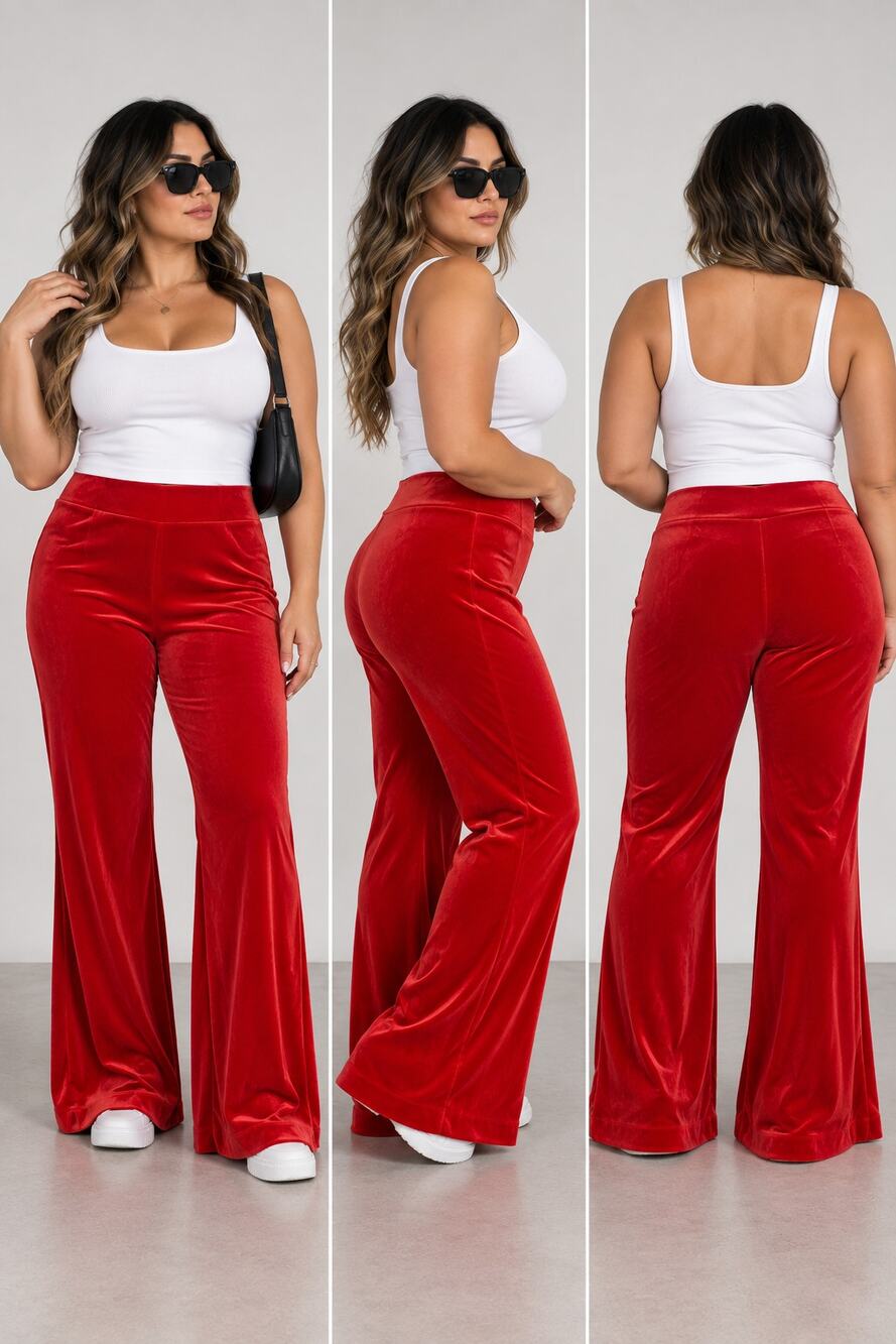 FLARE Womens 16 Red Velvet Flare Pants Mid Rise Stretch Y2K Holiday Party